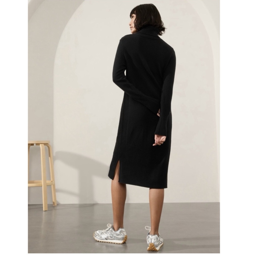 Athleta 2023 Alpine Size XS Turtleneck Long Sleeve Knit Sweater Dress in Black - Picture 3 of 16